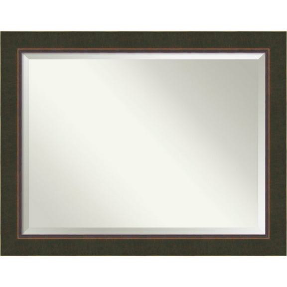 Amanti Art Beveled Wood Bathroom Wall Mirror - Milano Bronze Frame - Outer Size: 46 x 36 in