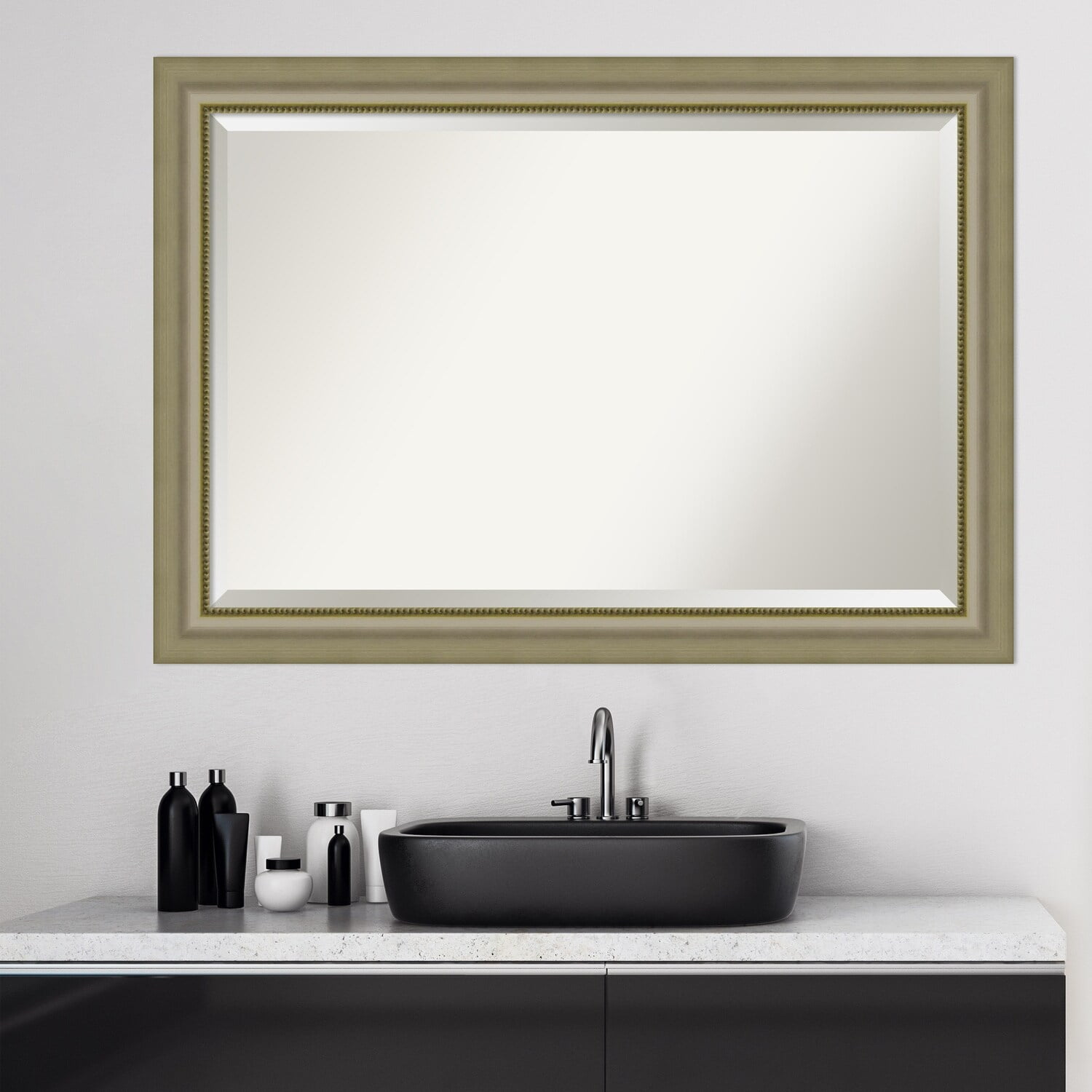 Vegas Curved Silver Beaded Wood Framed Vanity Mirror