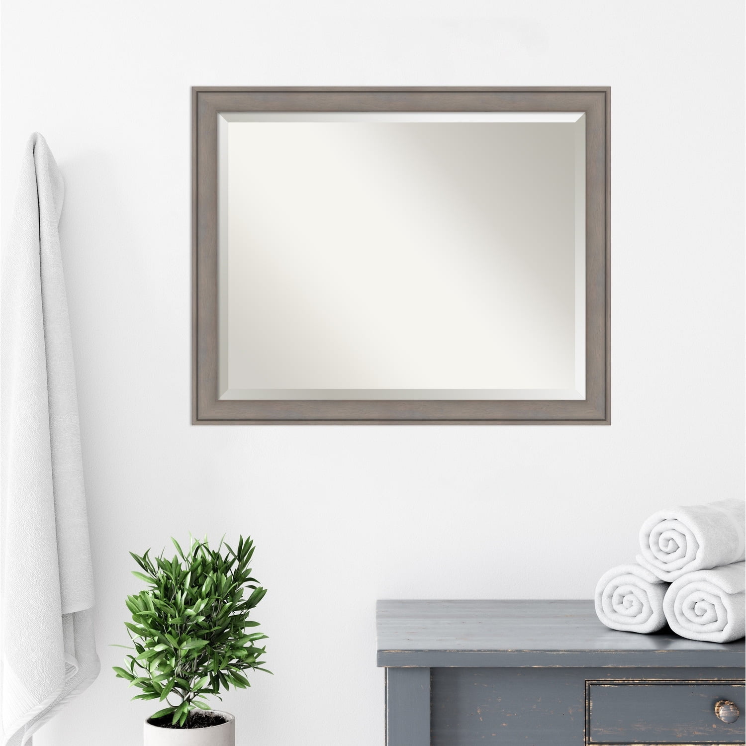 Graywash Wood Framed Rectangular Bathroom Vanity Mirror