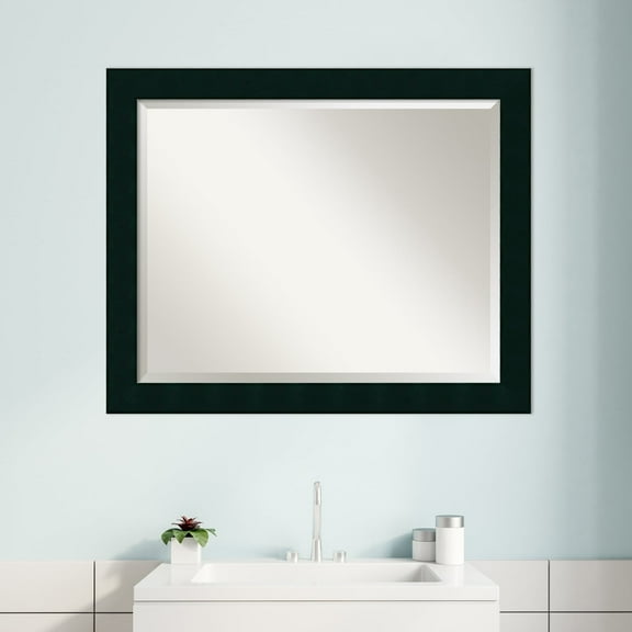 Amanti Art Beveled Wood Bathroom Wall Mirror - Tribeca Black Frame - Outer Size: 32 x 26 in