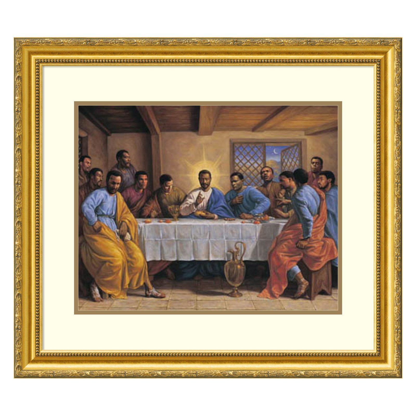 Aged Gold Framed Warm White Last Supper Print
