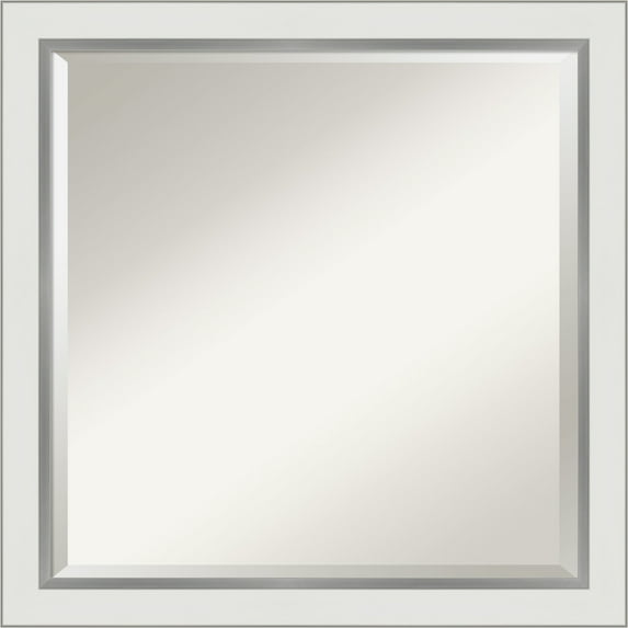 Eva White Silver Narrow Beveled Wood Bathroom Wall Mirror
