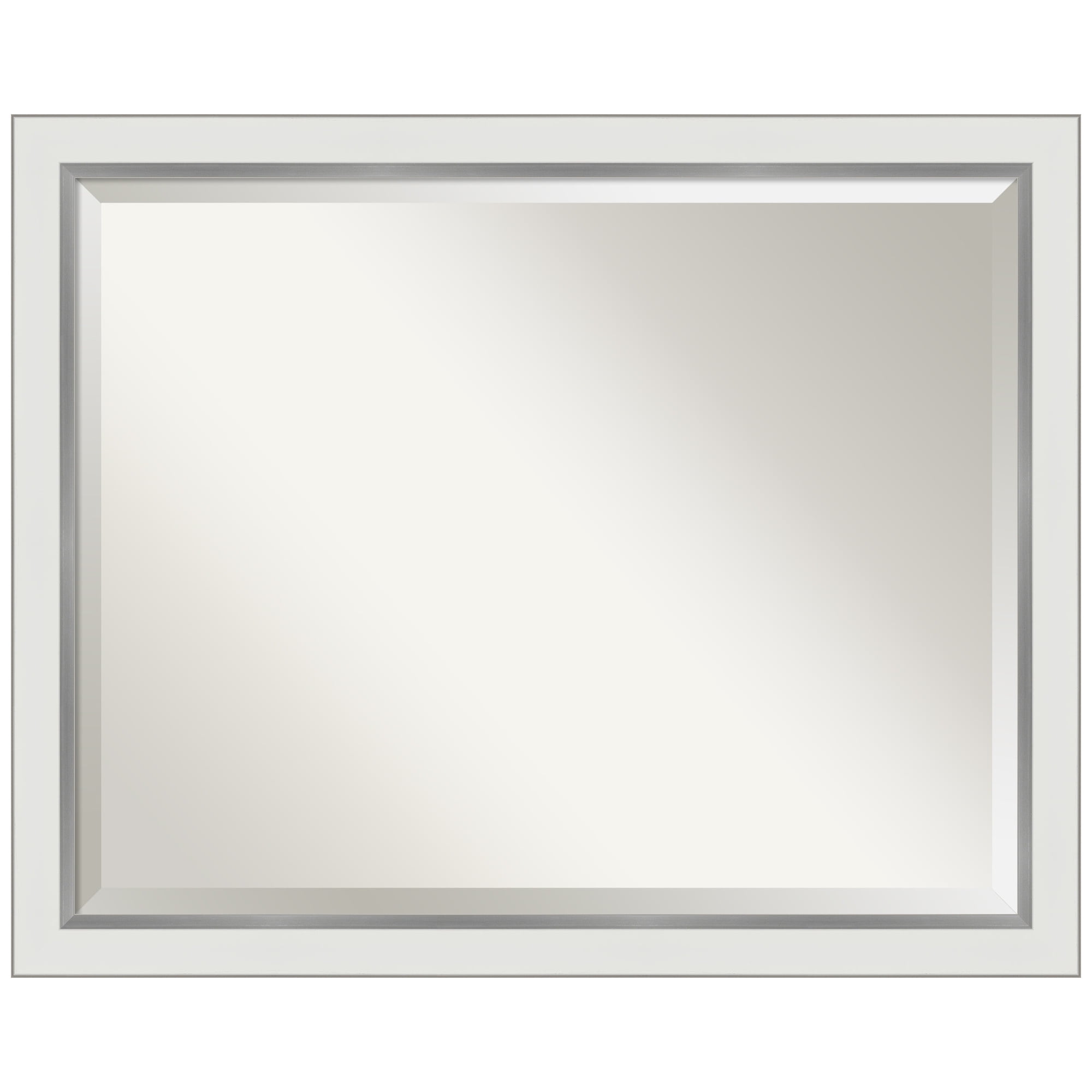 Contemporary White and Silver Rectangular Bathroom Vanity Wall Mirror