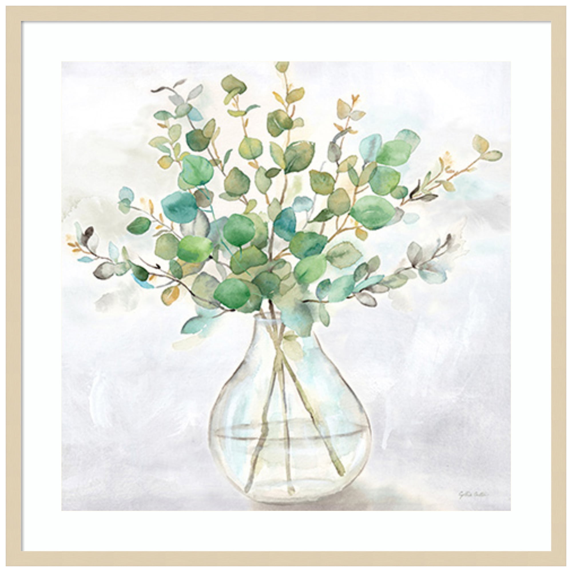 Eucalyptus Vase II 33" x 33" Natural Wood Framed Wall Art