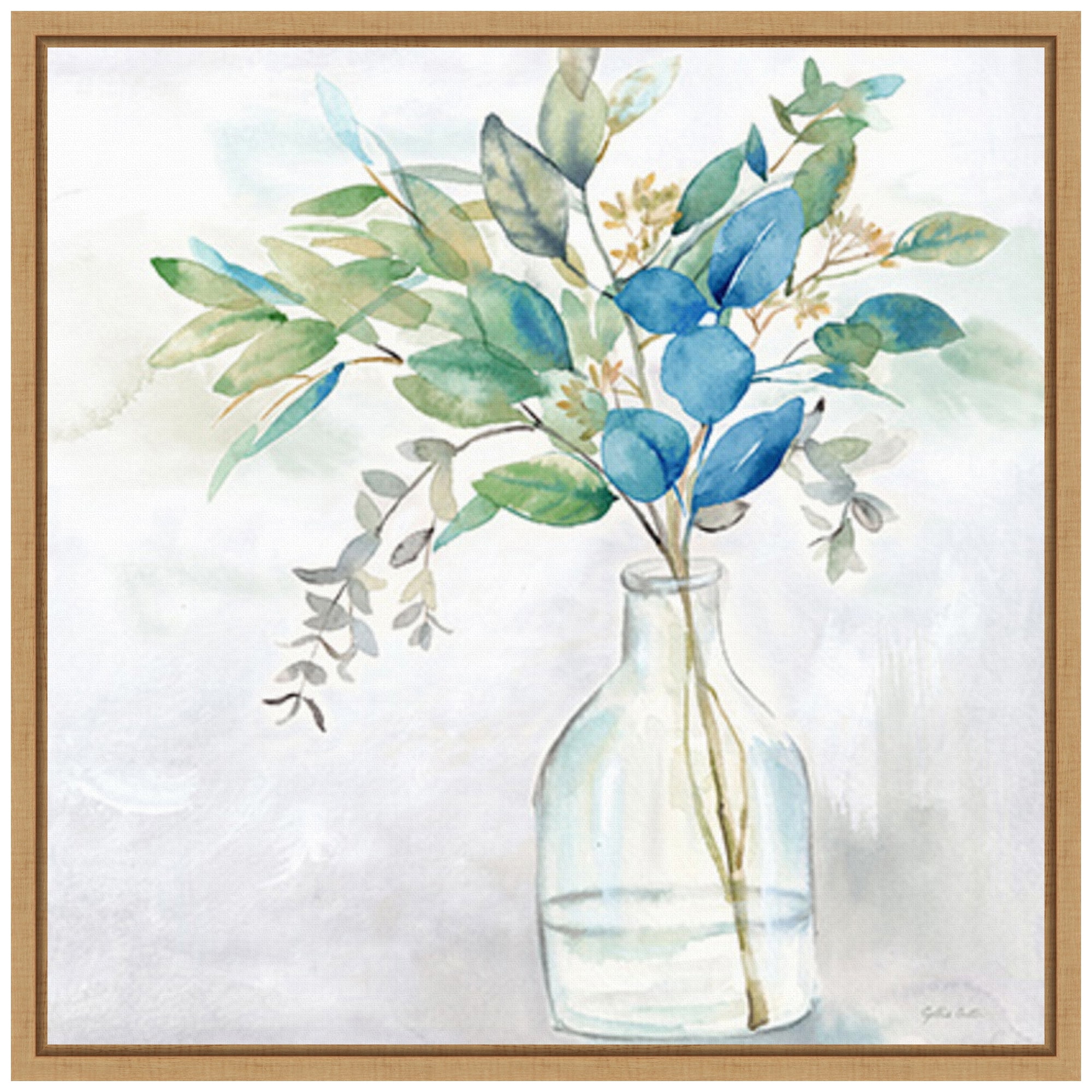 Amanti Art 22"x22" Eucalyptus Vase Navy I by Cynthia Coulter Framed Canvas Wall Art Print