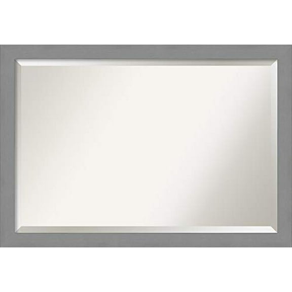 Amanti Art Framed Vanity Mirror | Bathroom Mirrors for Wall | Brushed Nickel Mirror | Wall Mounted Mirror | Large Mirror | 27.38 x 39.38 in.