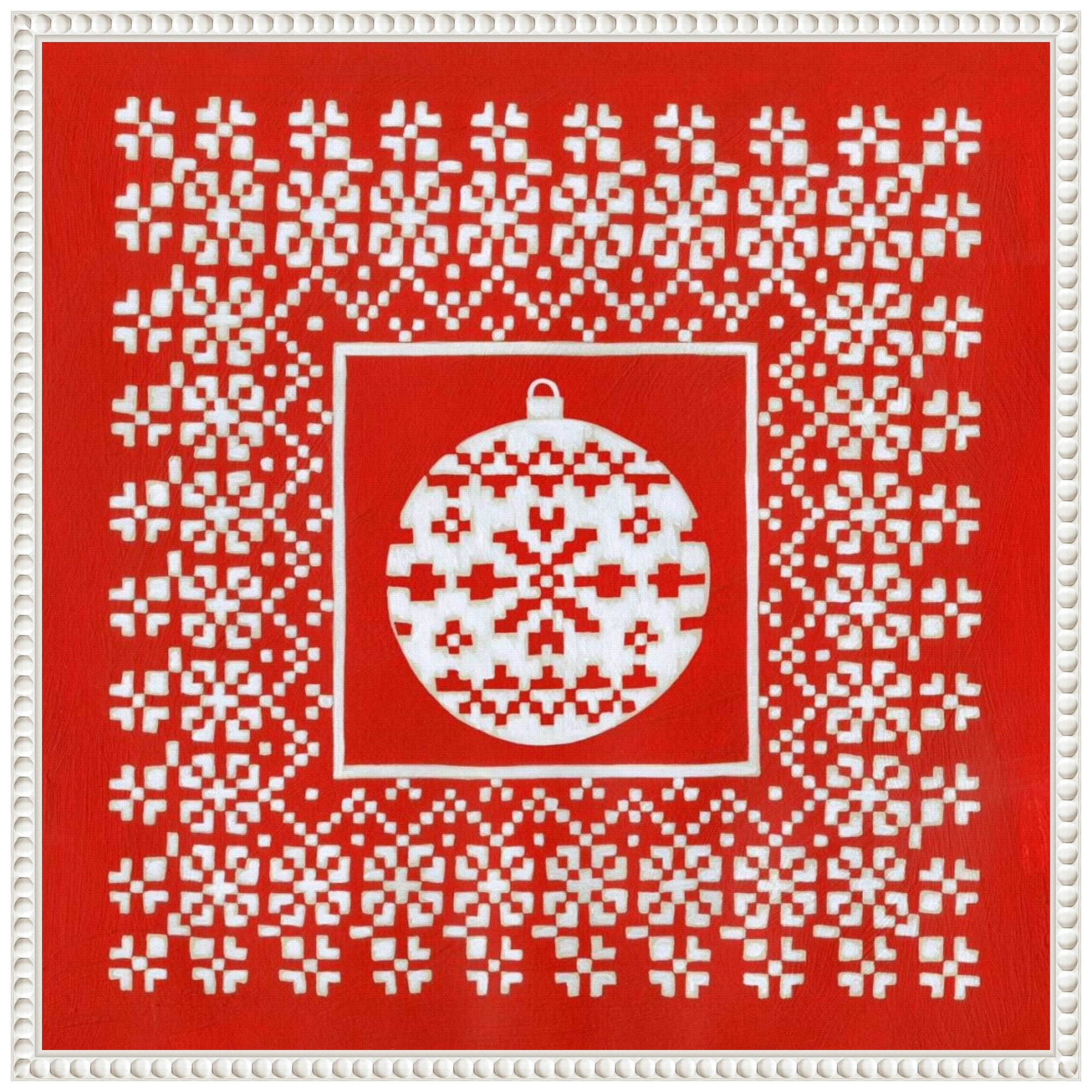 22"x22" Red and White Christmas Canvas Print with Geometric Patterns