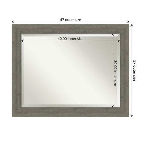 Amanti Art Fencepost Grey Beveled Wood Wall Mirror 37 x 47 in.