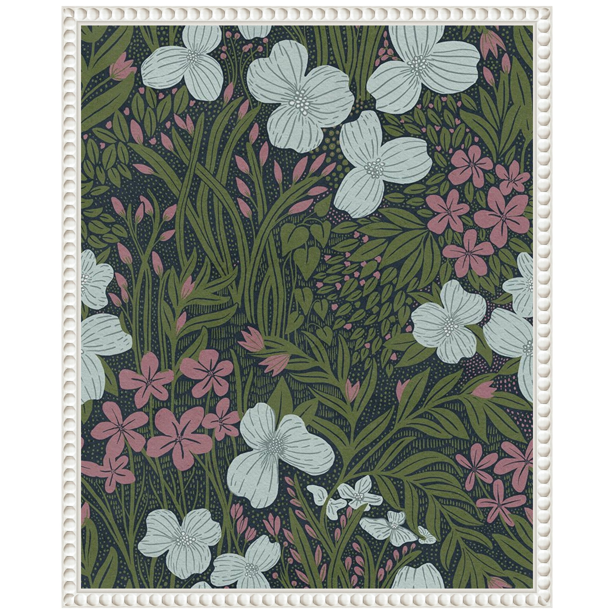 Field of Flowers Green Canvas Print with White Floater Frame