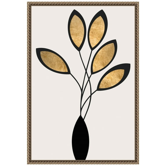 Amanti Art Five Black and Gold Flowers Framed Canvas Wall Art Print