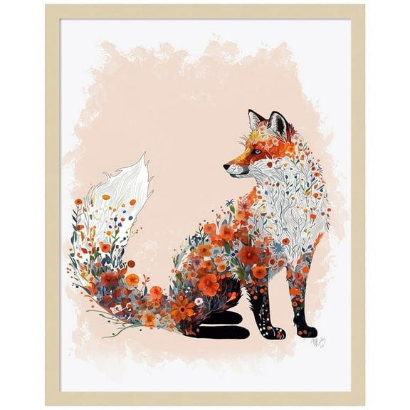 Amanti Art Floralessence Fox 1 Wood Framed Wall Art Print