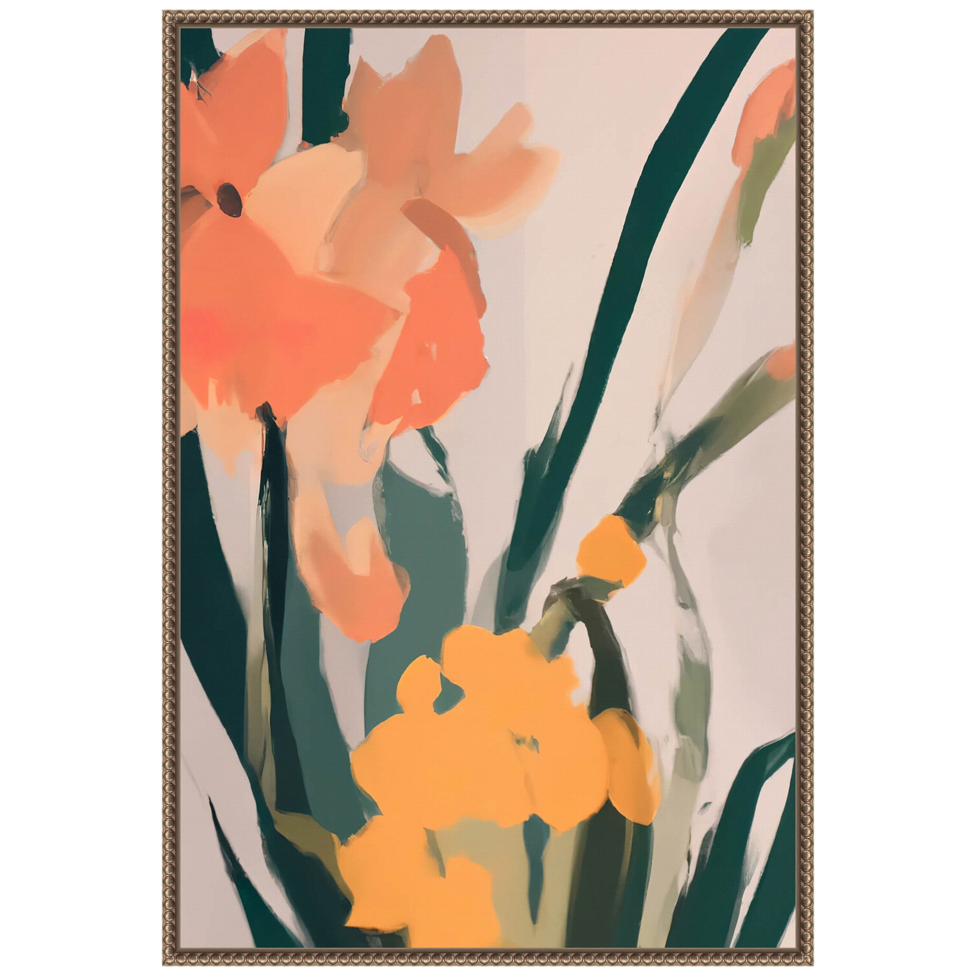 Large Floral Abstract Canvas Print with Beaded Bronze Frame