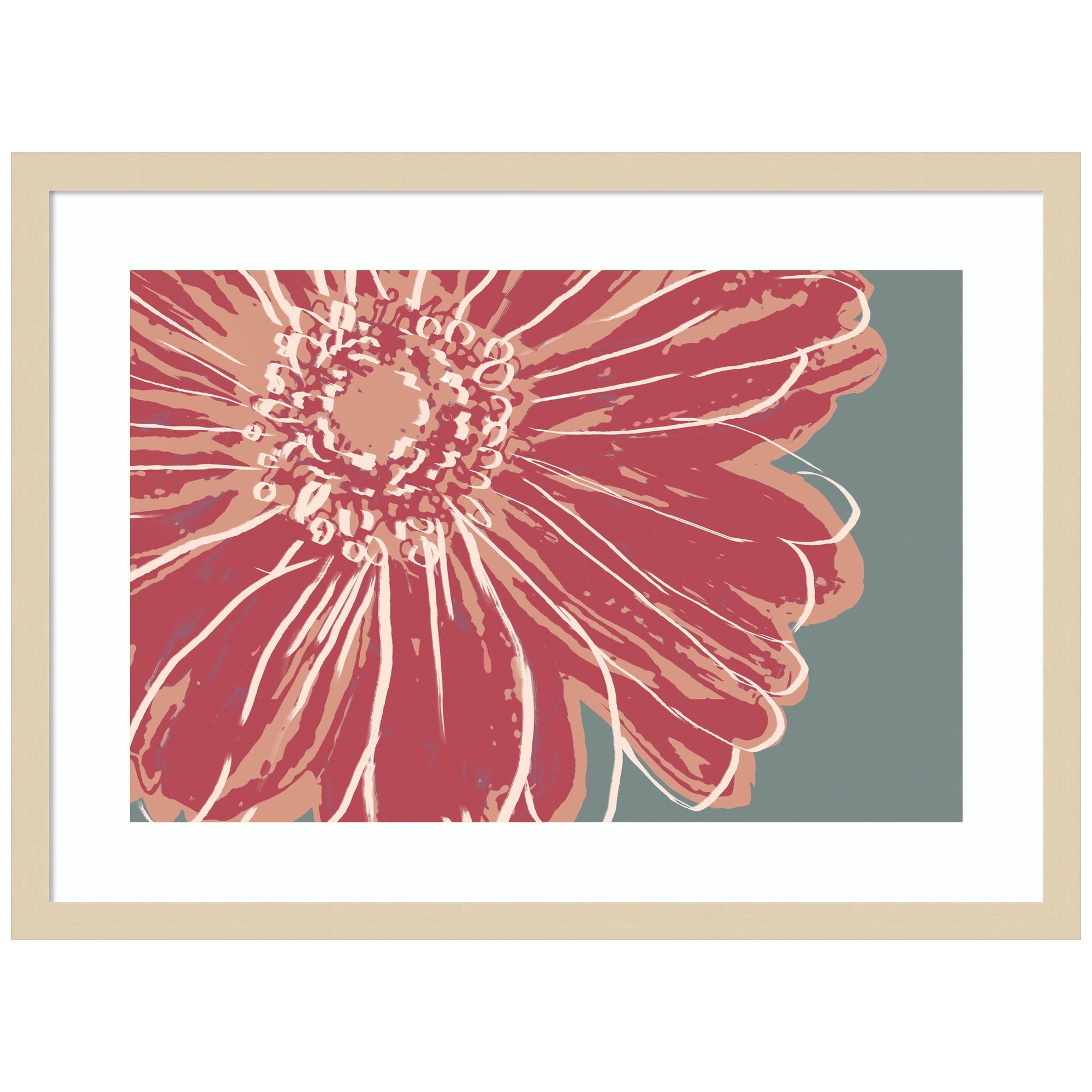 Flower Pop Sketch IV Red Graphic Art Print in Natural Wood Frame