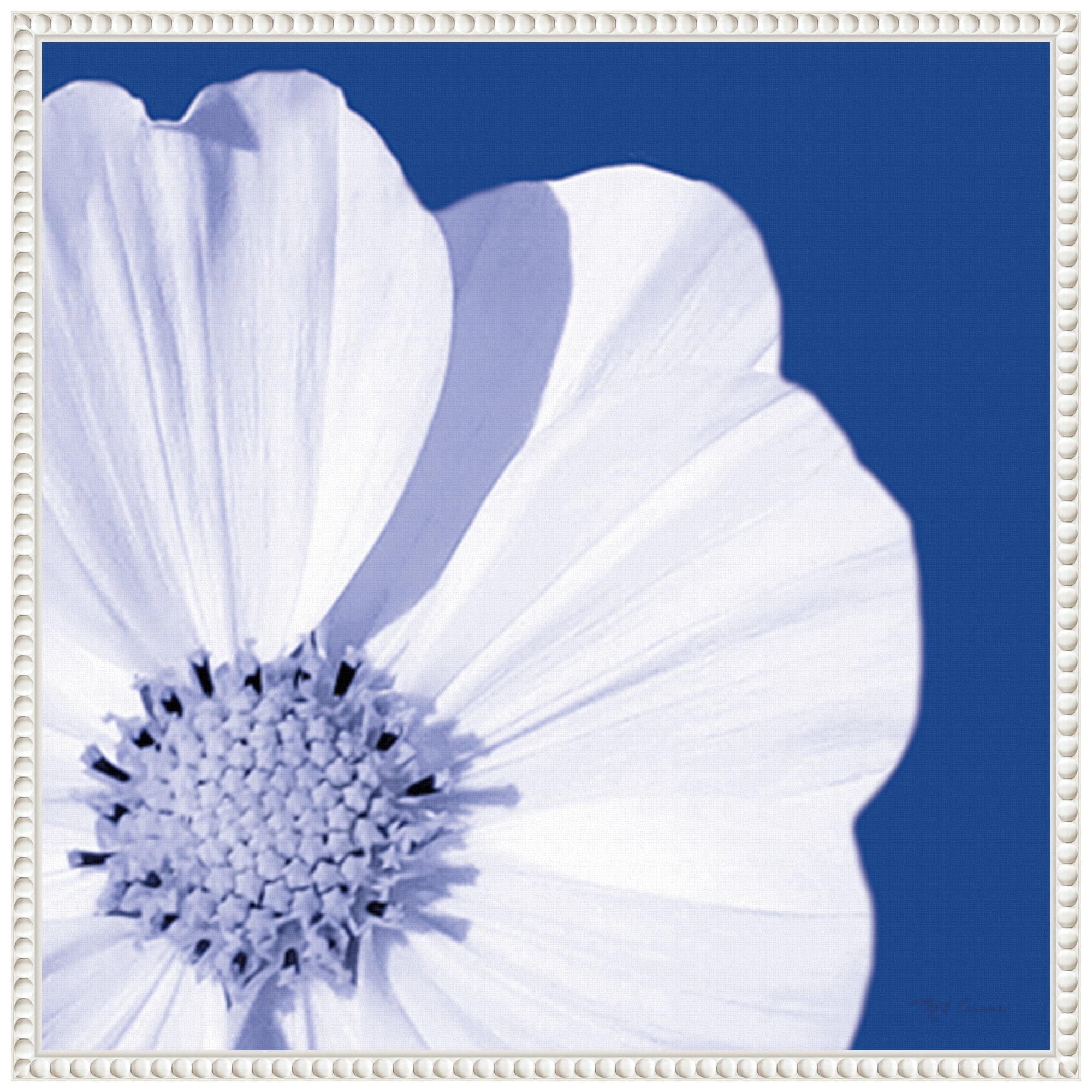 22" White and Blue Abstract Floral Canvas Wall Art with Floater Frame