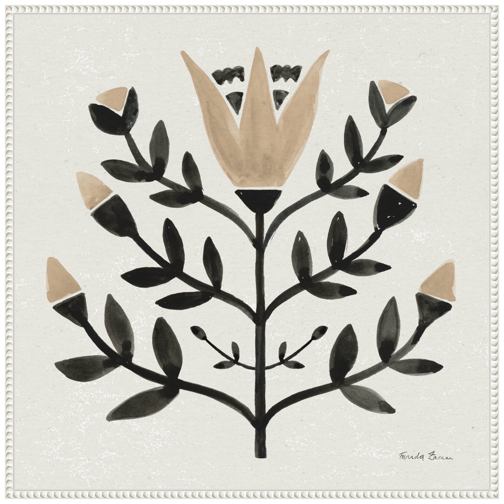 Beaded Perimeter Botanic-Inspired Canvas Tapestry