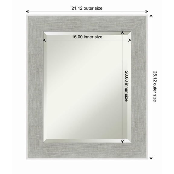 Amanti Art Glam Linen Grey Beveled Wood Wall Mirror 25.25 x 21.25 in.