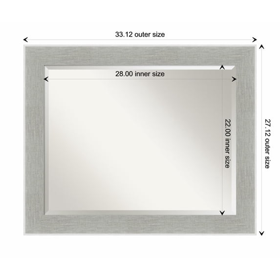 Amanti Art Glam Linen Grey Beveled Wood Wall Mirror 27.25 x 33.25 in.