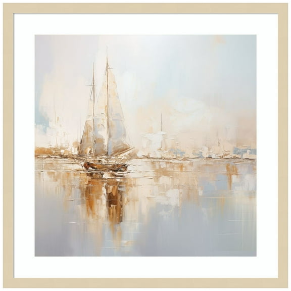 Amanti Art Gold Boats I Wood Framed Wall Art Print