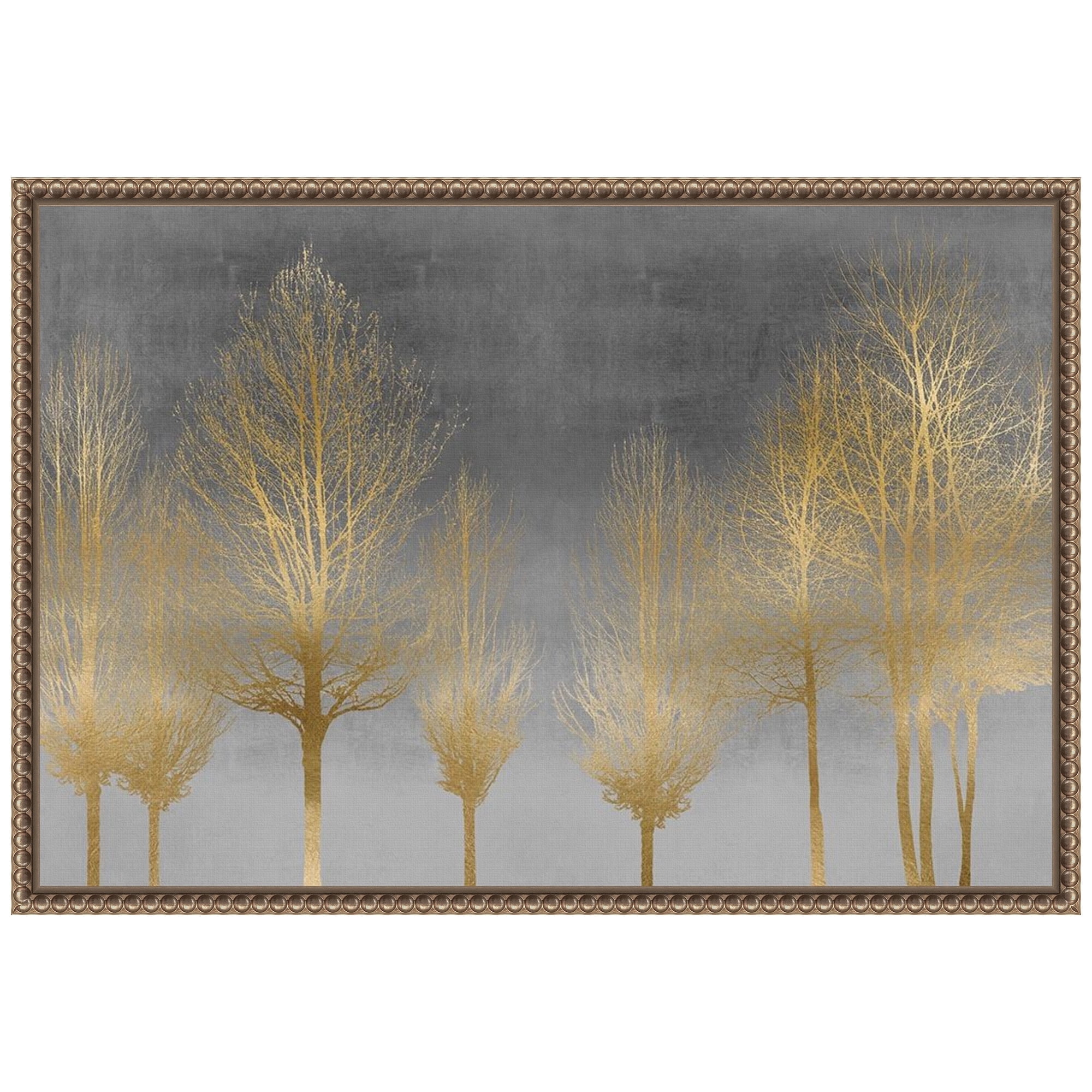 Gold Forest on Gray Abstract Canvas Wall Art with Bronze Frame