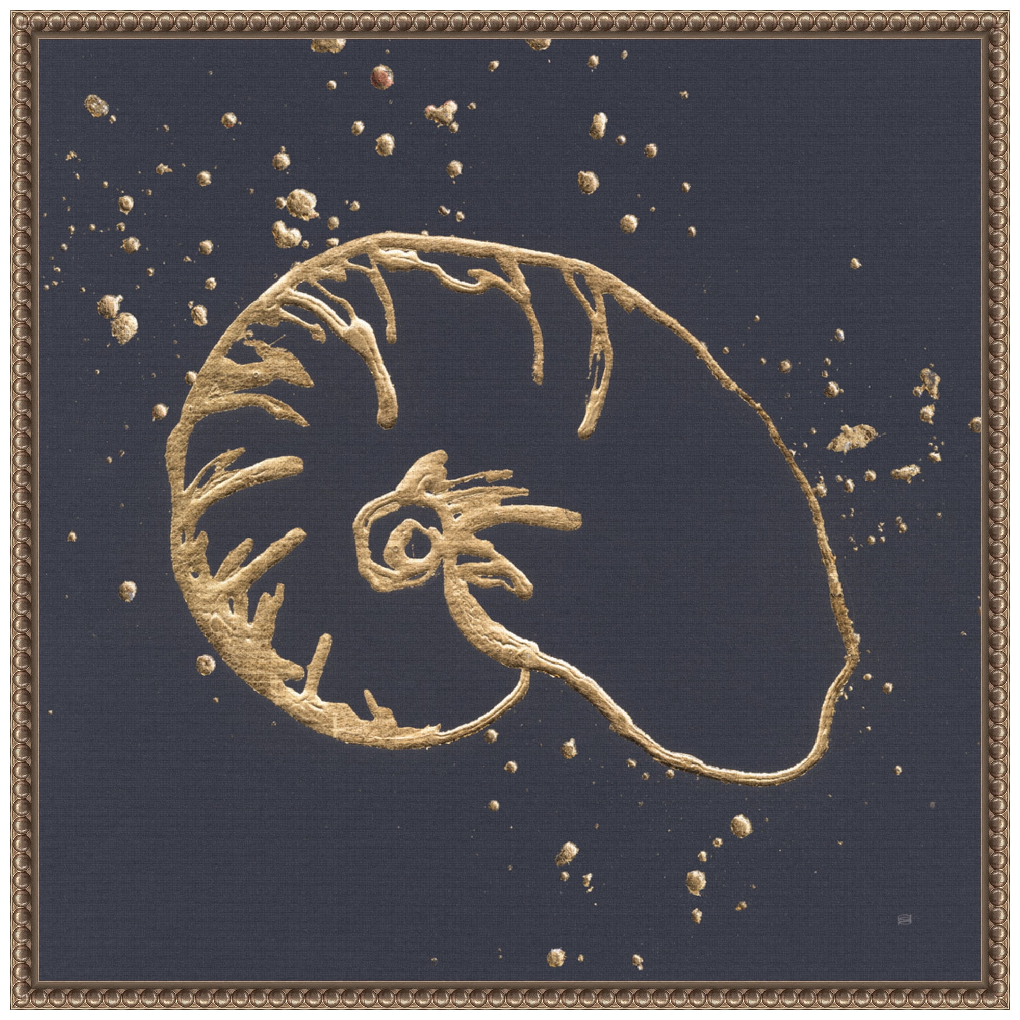 22"x22" Gold Nautilus Abstract Canvas Print with Beaded Frame