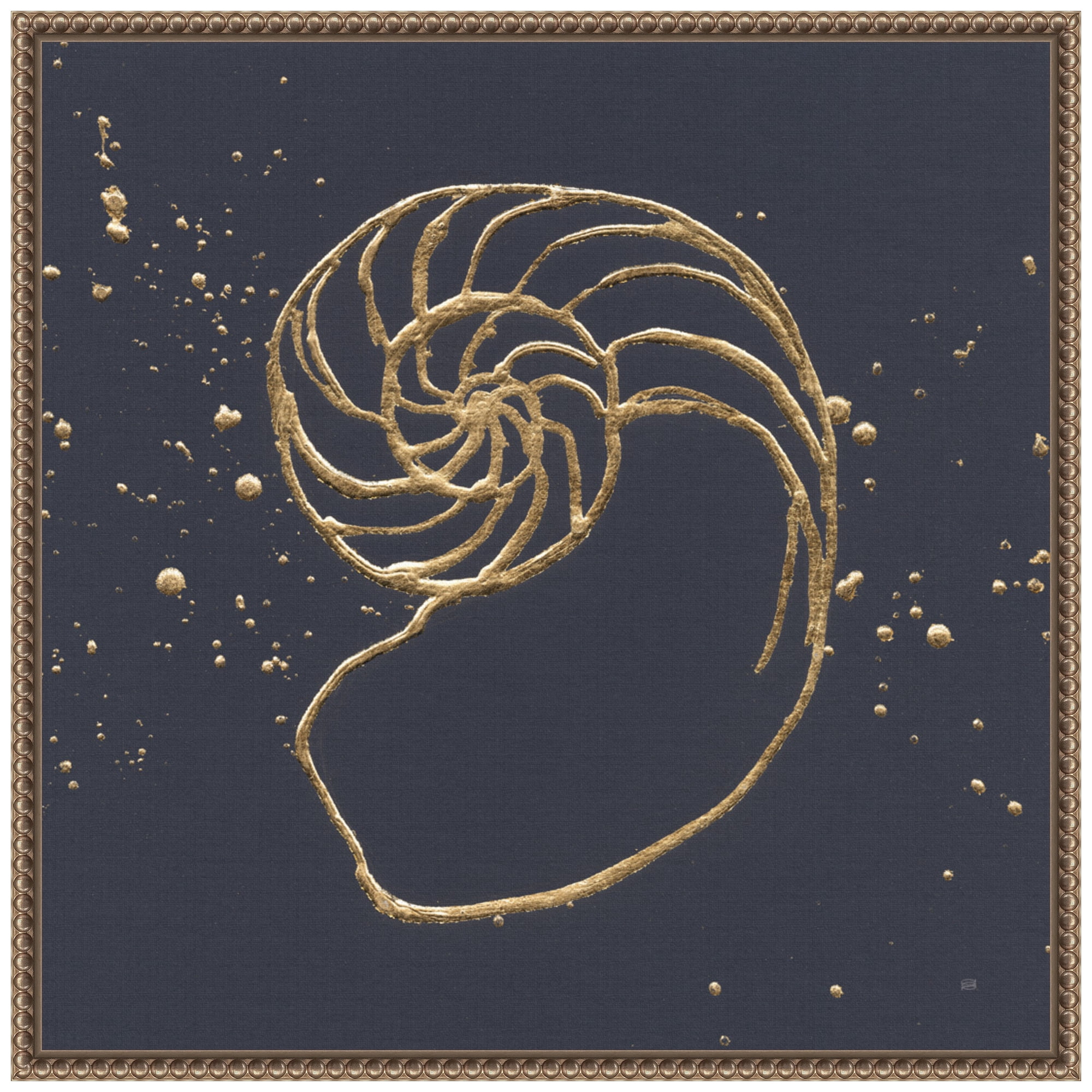 22" Gold Nautilus Shell Beaded Framed Canvas Art