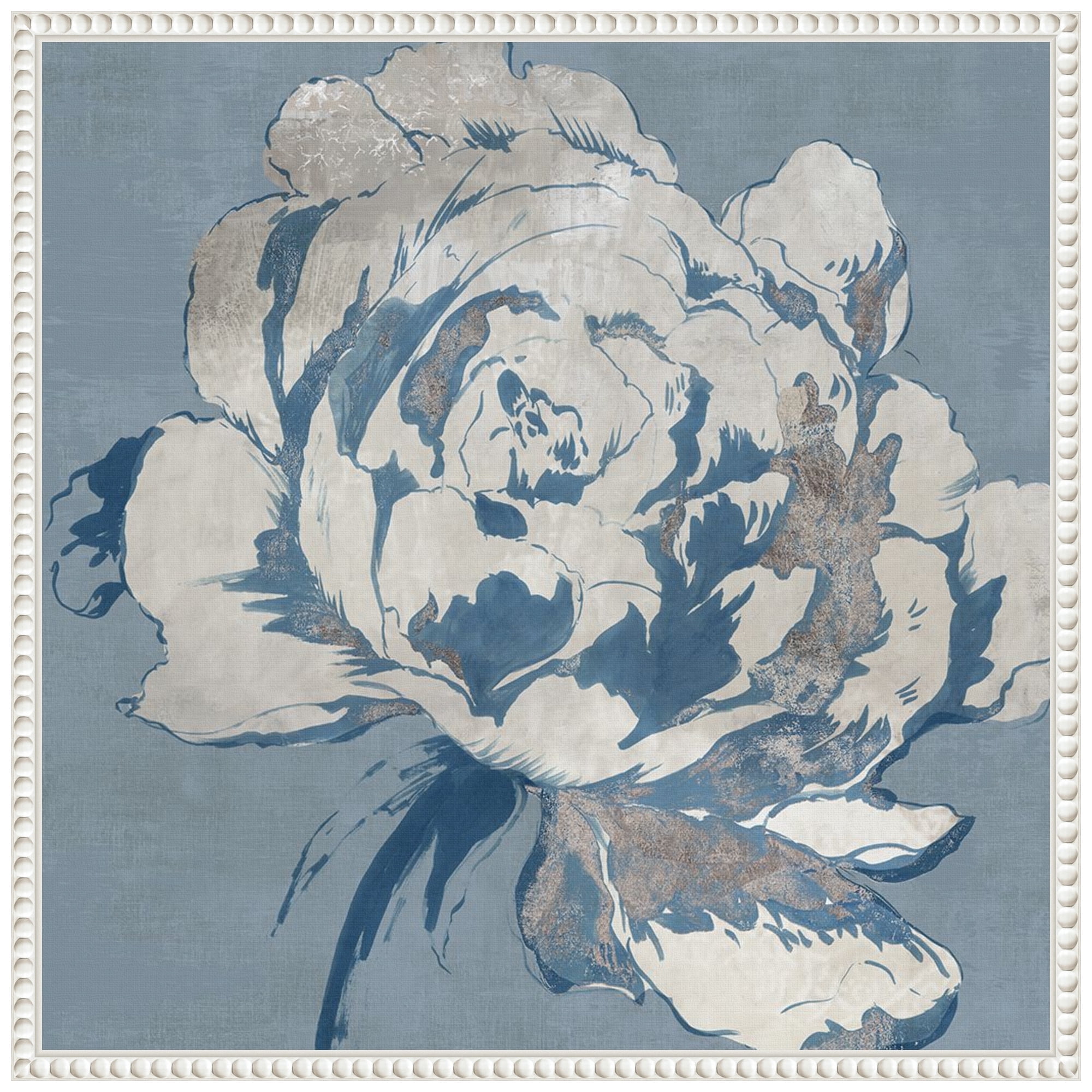 Amanti Art Golden Flower I Blue Framed Canvas Wall Art Print - Walmart.com