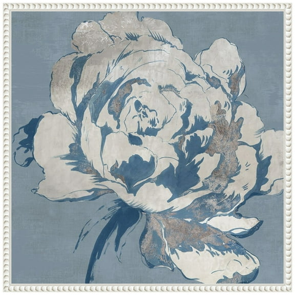 Amanti Art Golden Flower I Blue Framed Canvas Wall Art Print