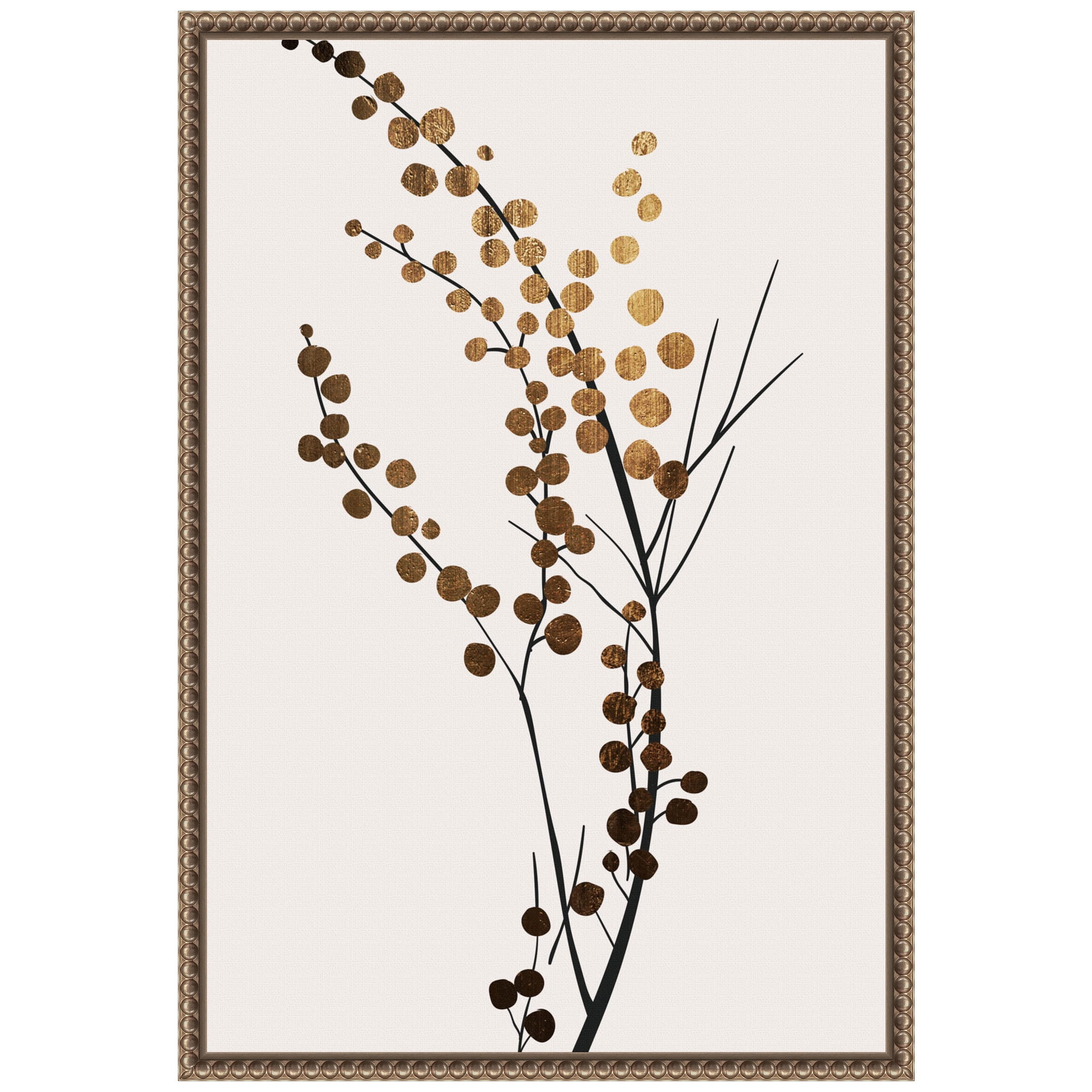 Golden Winter Florals Beaded Framed Canvas Wall Art 16 x 23