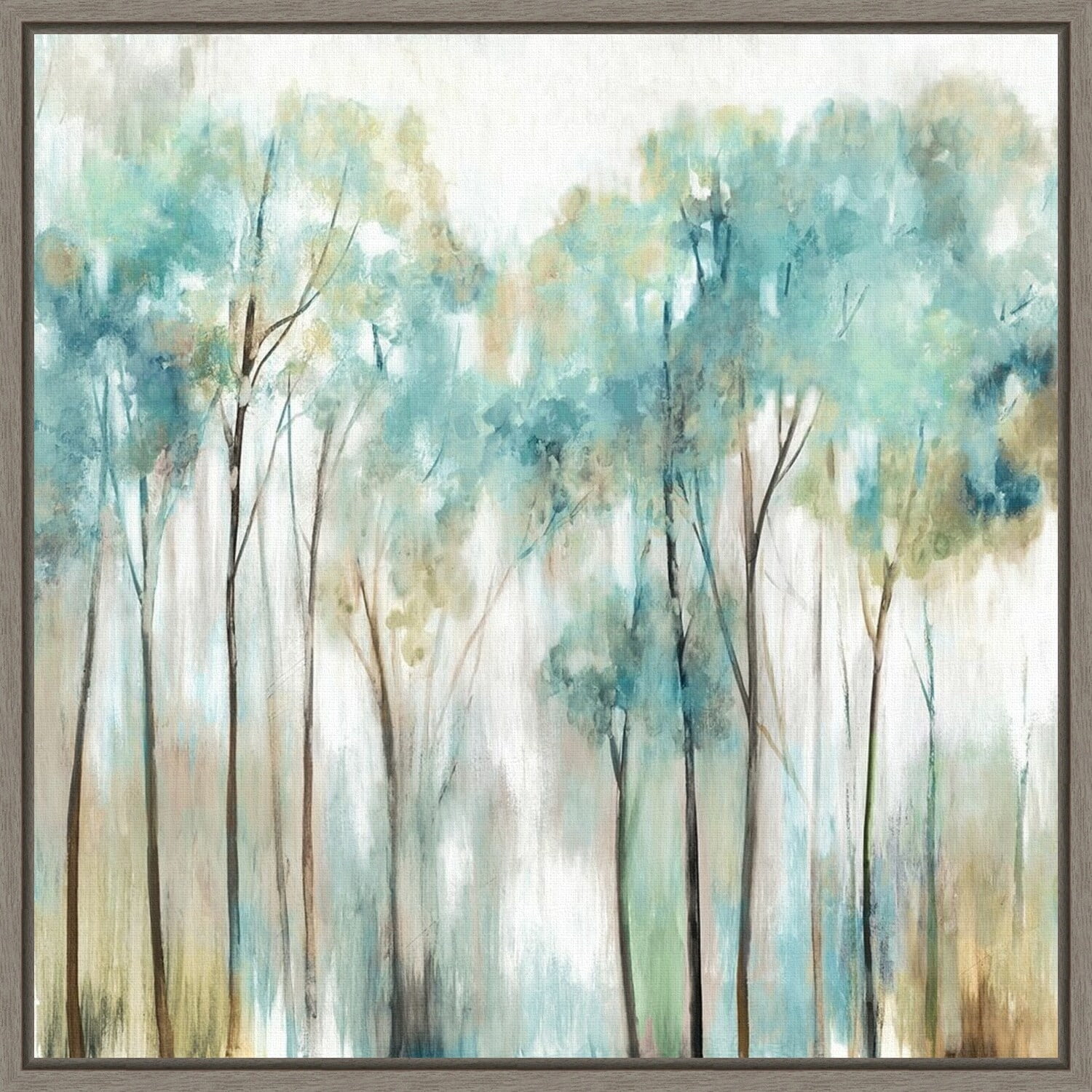 Teal and Beige Impressionist Forest Canvas Wall Art