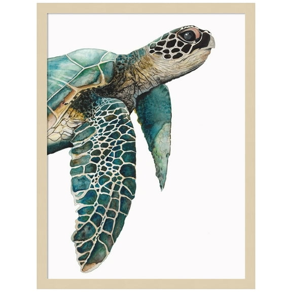 Amanti Art Great Sea Turtle Wood Framed Wall Art Print