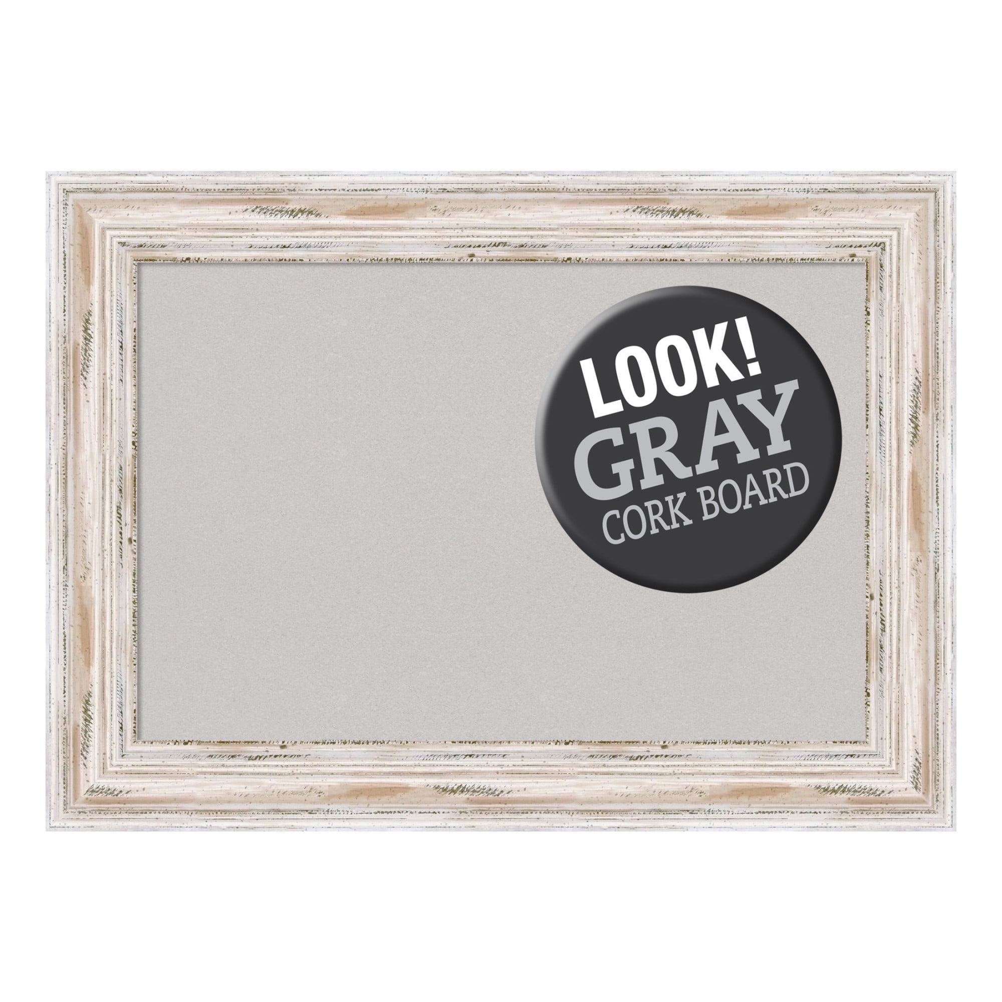 Amanti Art Grey Cork Board Wood Framed Alexandria White Wash Bulletin Board 29 in. x 21 in.