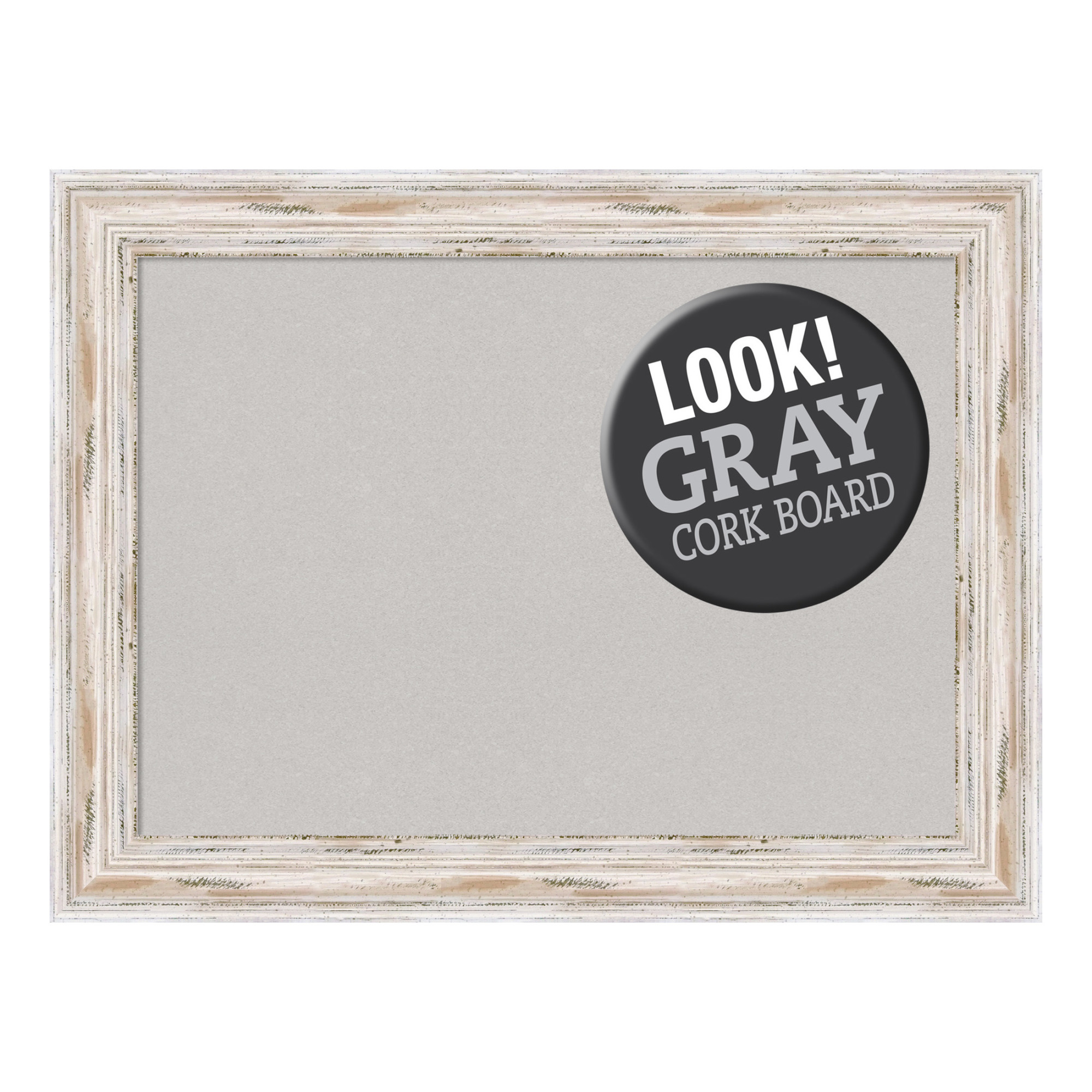 Amanti Art Grey Cork Board Wood Framed Alexandria White Wash Bulletin Board 33 in. x 25 in.