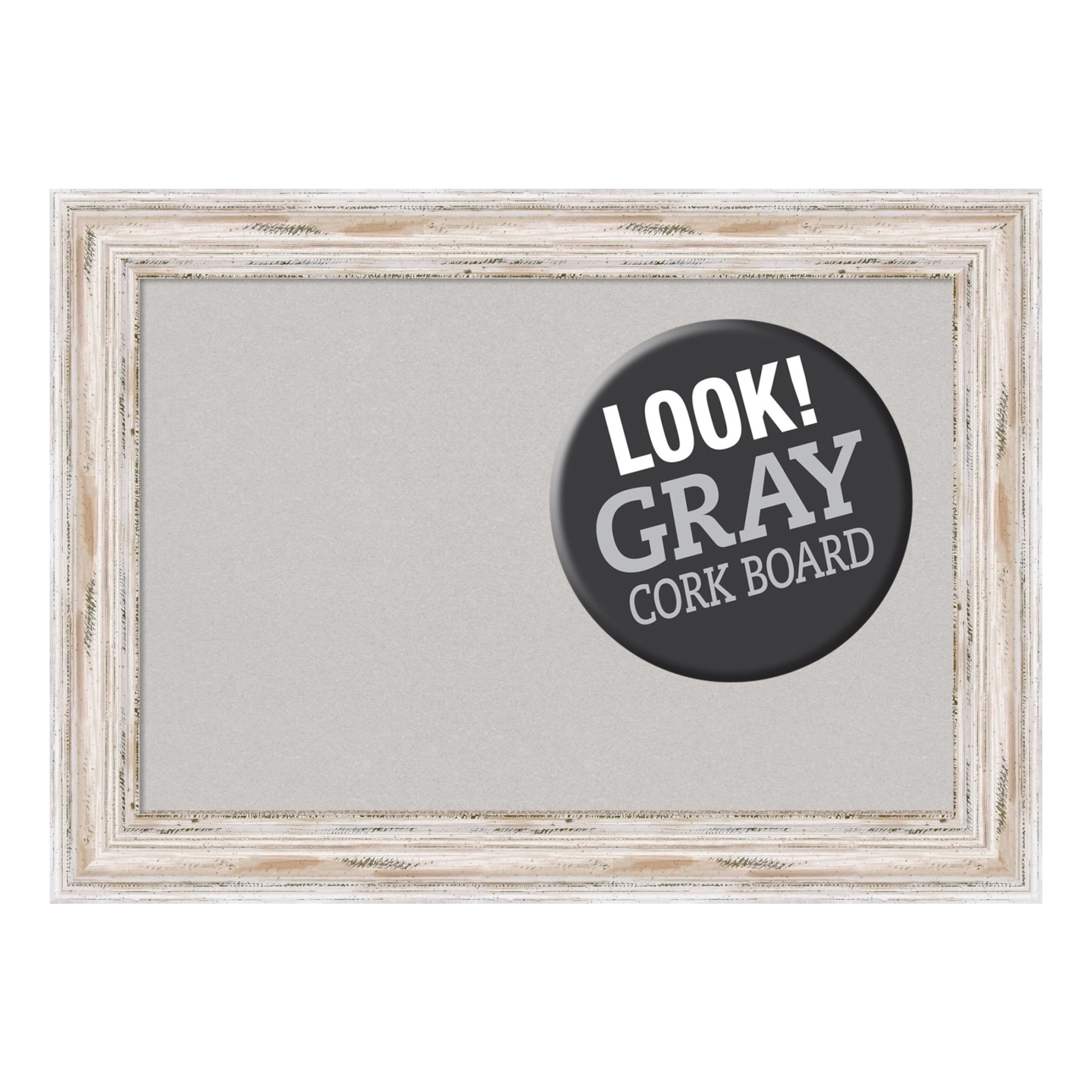 Alexandria White Wash Narrow Wood Framed Corkboard