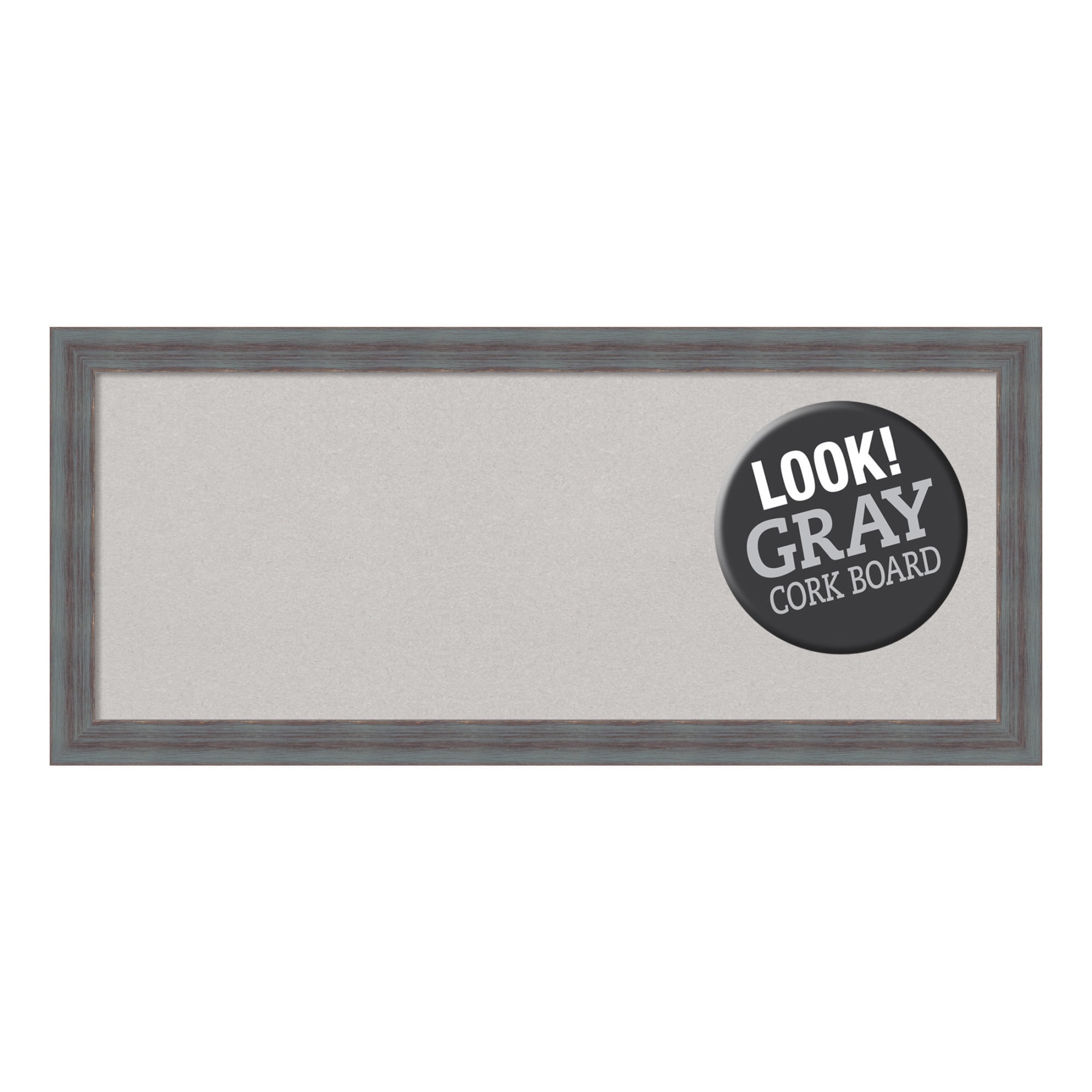 Amanti Art Grey Cork Board Wood Framed Dixie Blue Grey Rustic Bulletin Board 32 in. x 14 in.