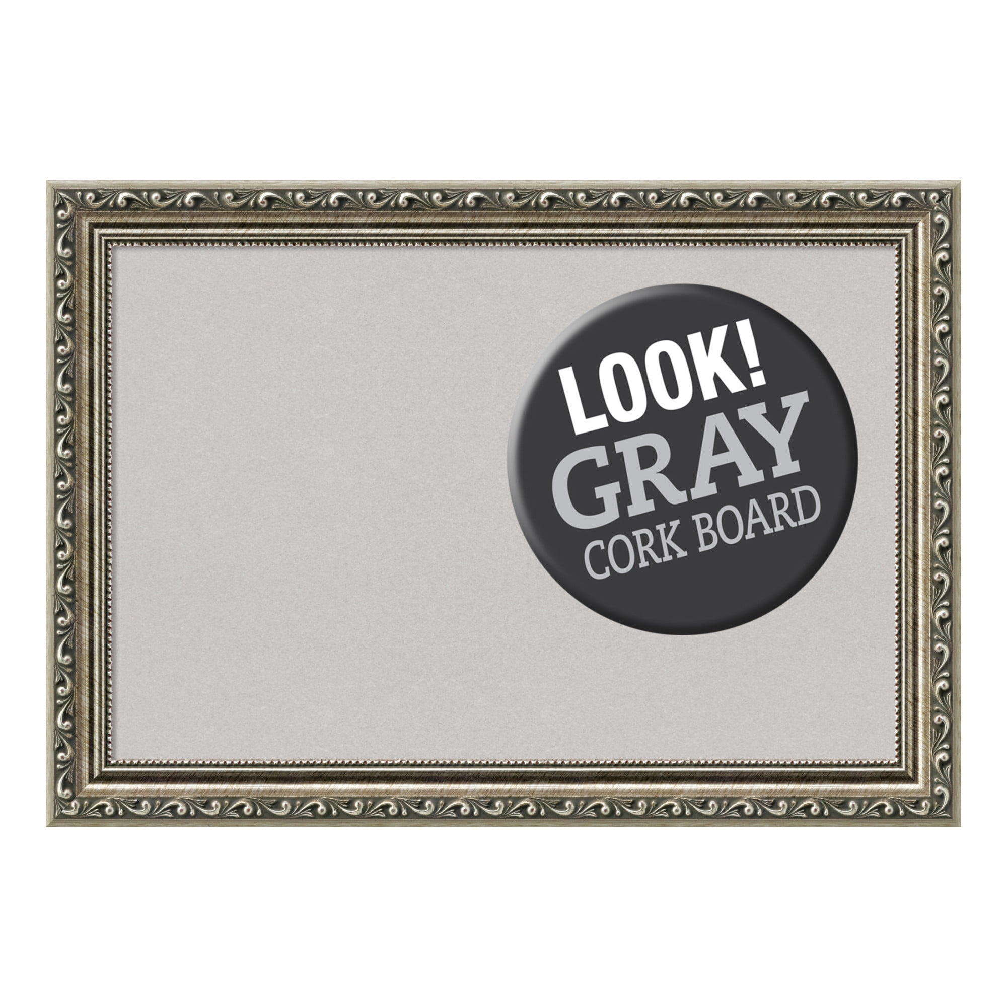 Parisian Silver Ornate Wood Framed Grey Corkboard