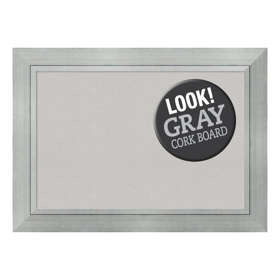 Amanti Art Grey Cork Board Wood Framed Romano Silver Bulletin Board 43 in. x 31 in.