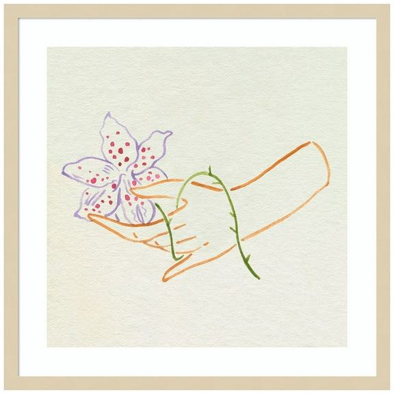 Amanti Art Hand And Flower II Wood Framed Wall Art Print
