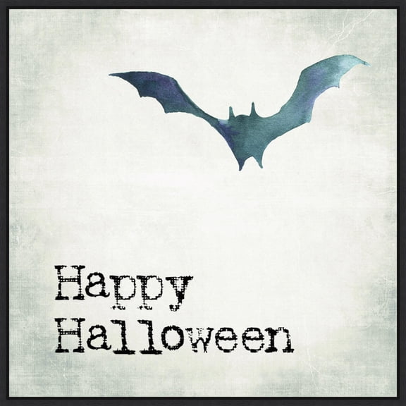 Amanti Art Happy Halloween Bat Grunge Framed Canvas Wall Art Print