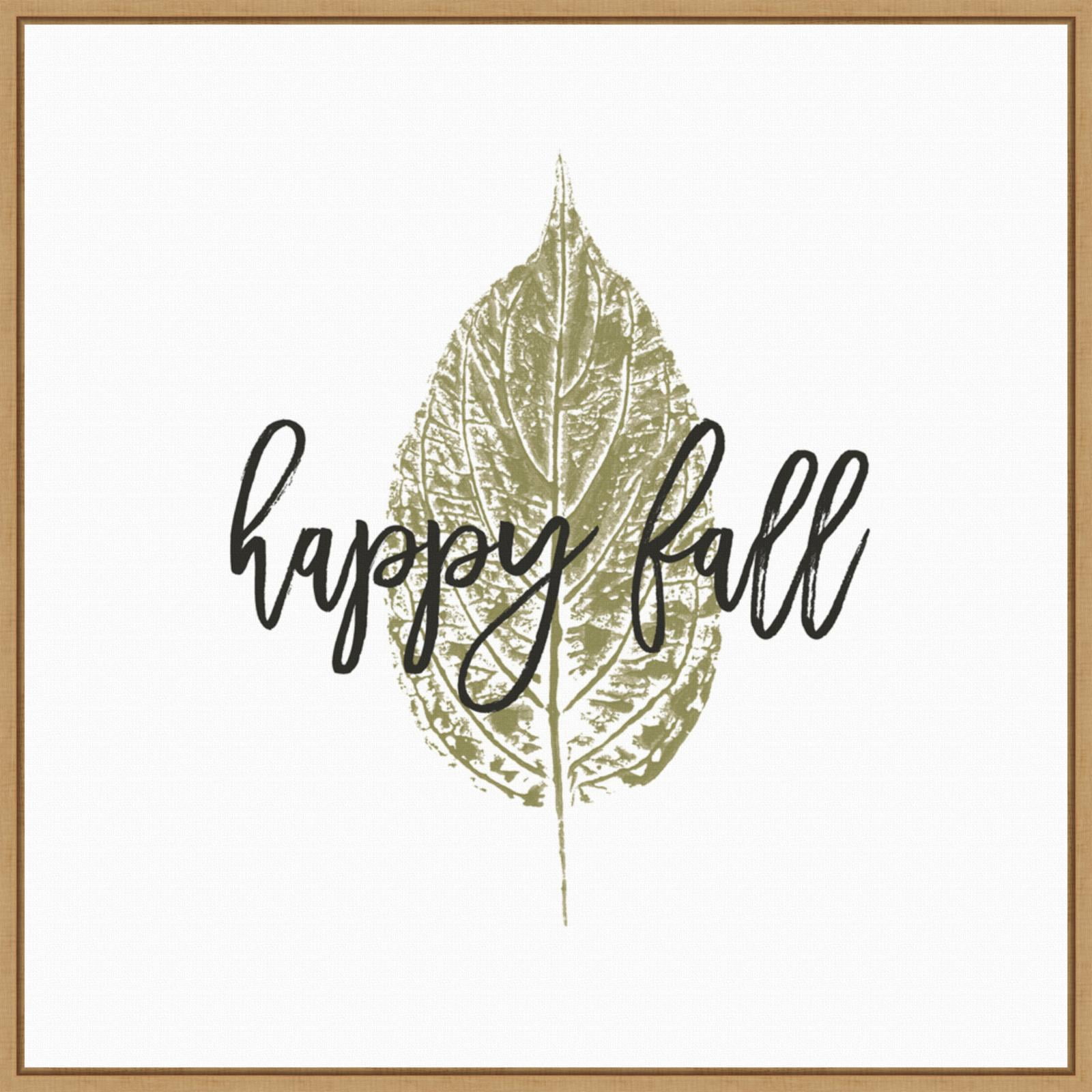 Happy Fall Leaf Print on Canvas with Maple Frame