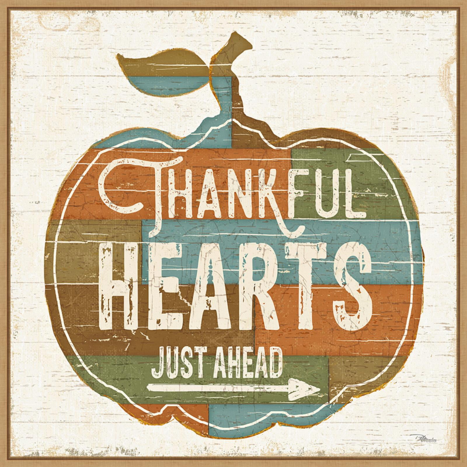 Thankful Hearts Autumn Harvest Canvas Wall Art with Maple Frame