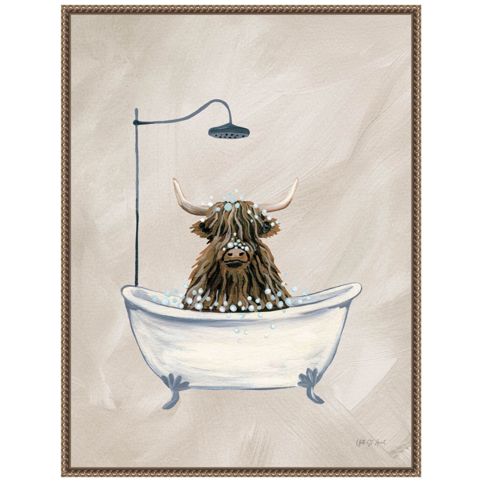 Texture Wall Art Statements Reference: Amanti Art Highland Cow In Tub Texture Framed Canvas Wall