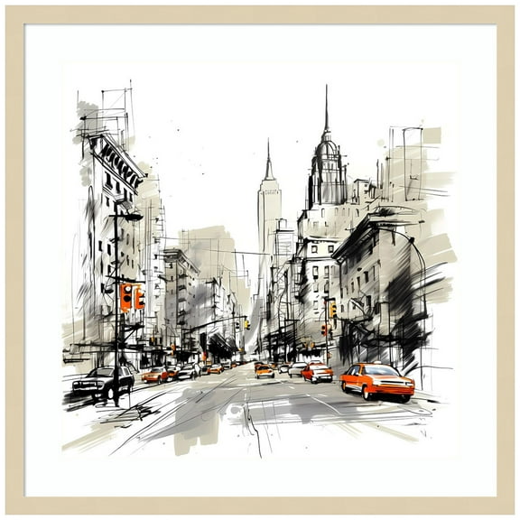 Amanti Art Illustrated City II New York Wood Framed Wall Art Print