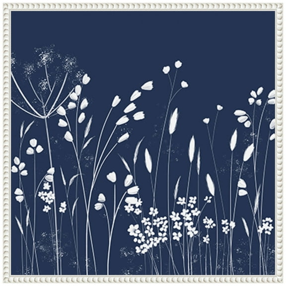 Amanti Art Indigo Flowers II Framed Canvas Wall Art Print