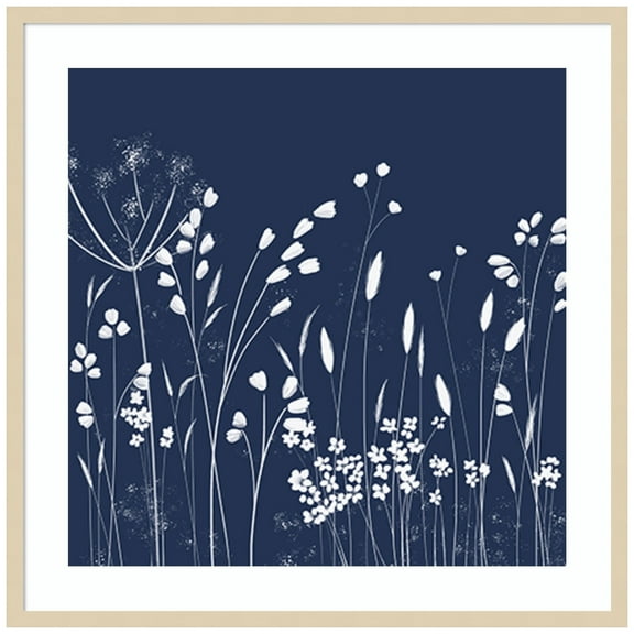 Amanti Art Indigo Flowers II Wood Framed Wall Art Print