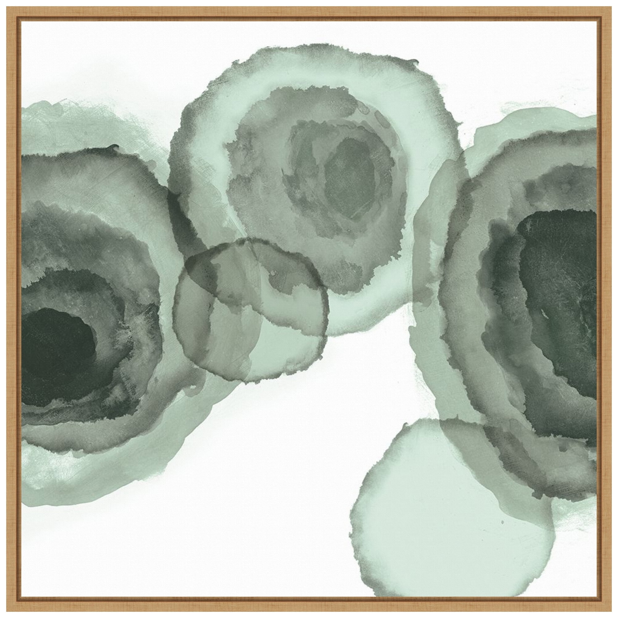 Ink Stains II Mint Abstract Canvas Art with Maple Frame