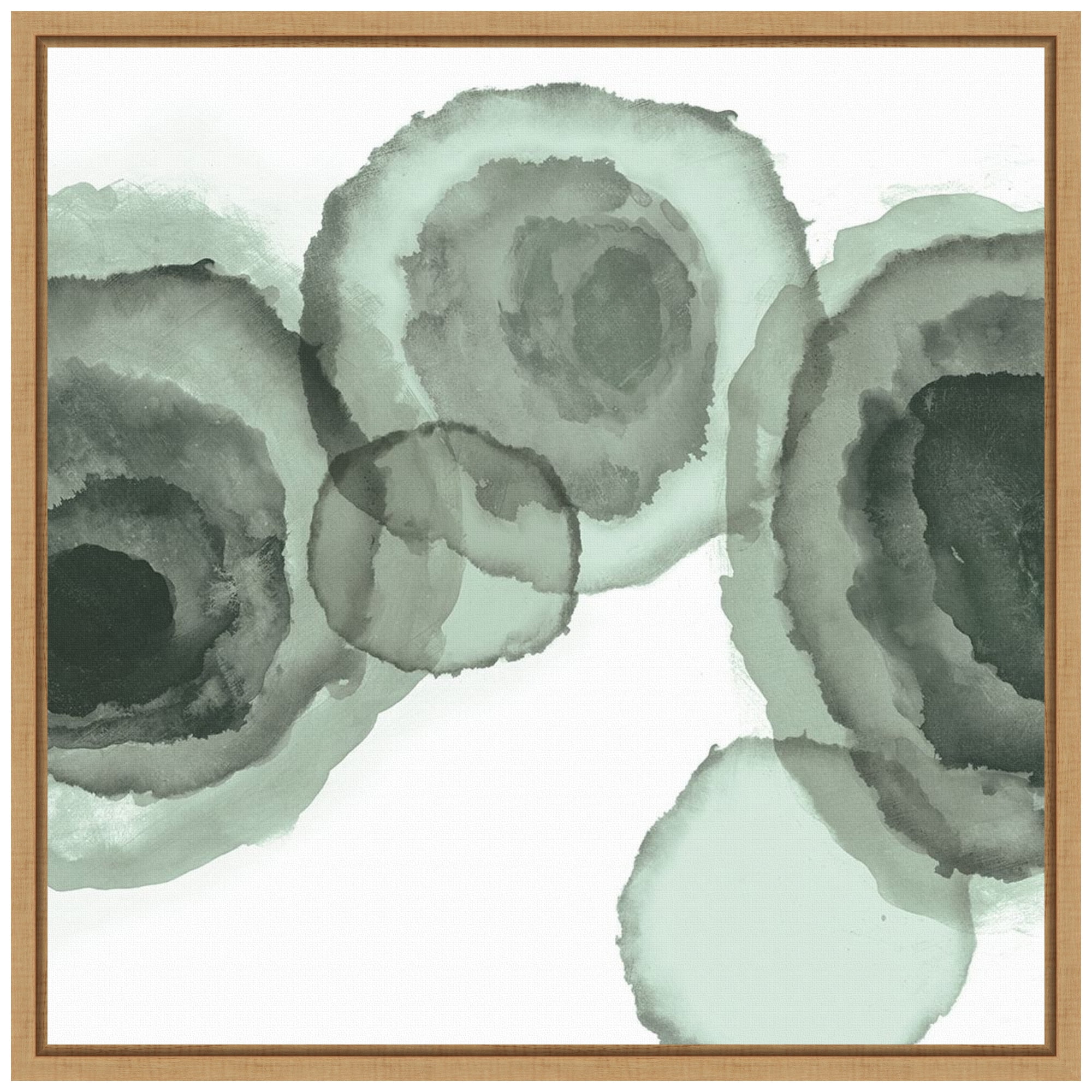 Ink Stains II Mint Abstract Canvas Art with Maple Frame
