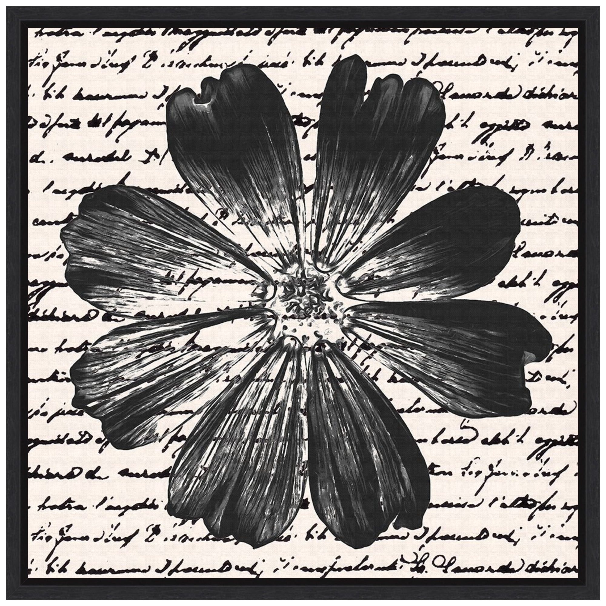 Inky Floral IV Black and White Abstract Canvas Print with Floater Frame