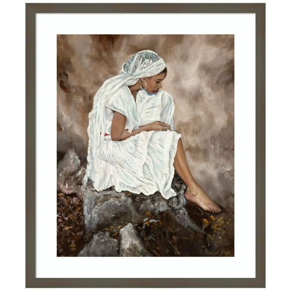 Amanti Art Lady in White Wood Framed Wall Art Print