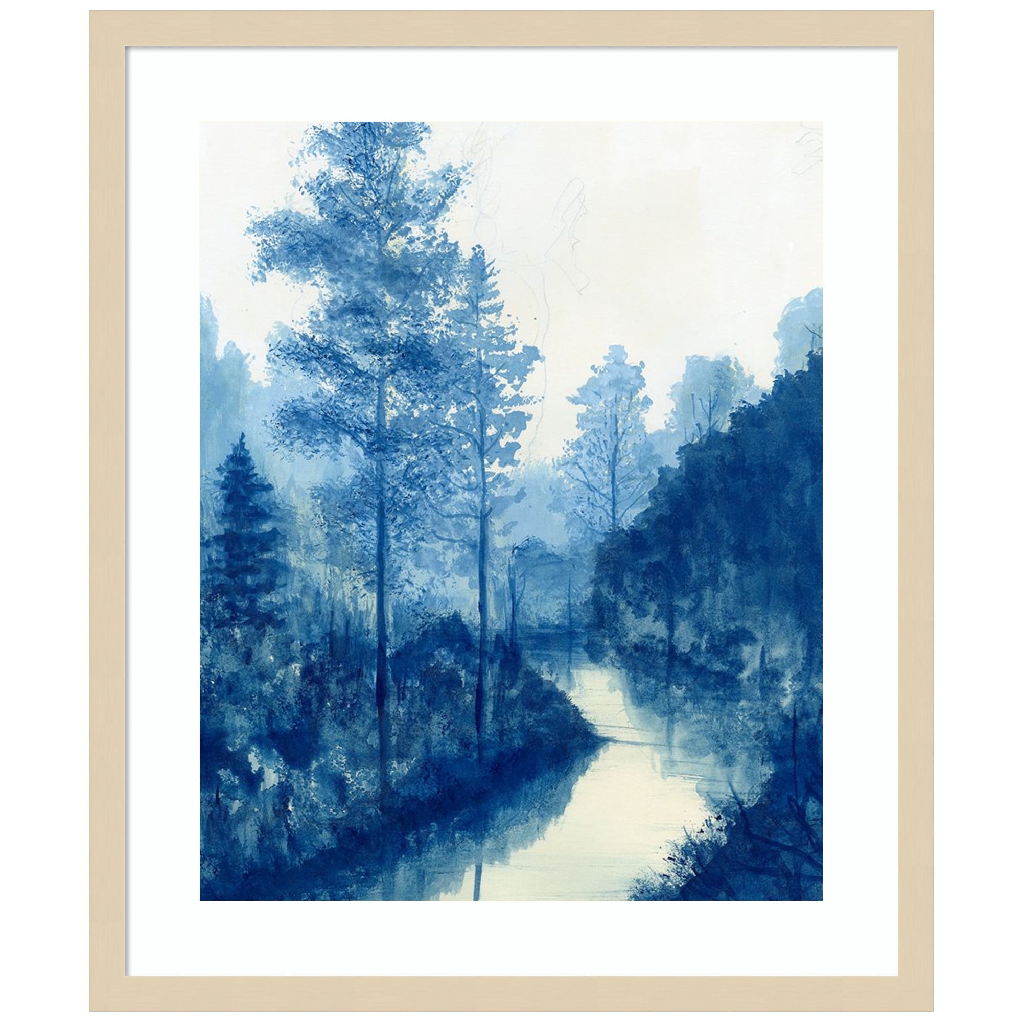 Liberty Blue Landscape II Framed Wall Art Print in Natural Wood