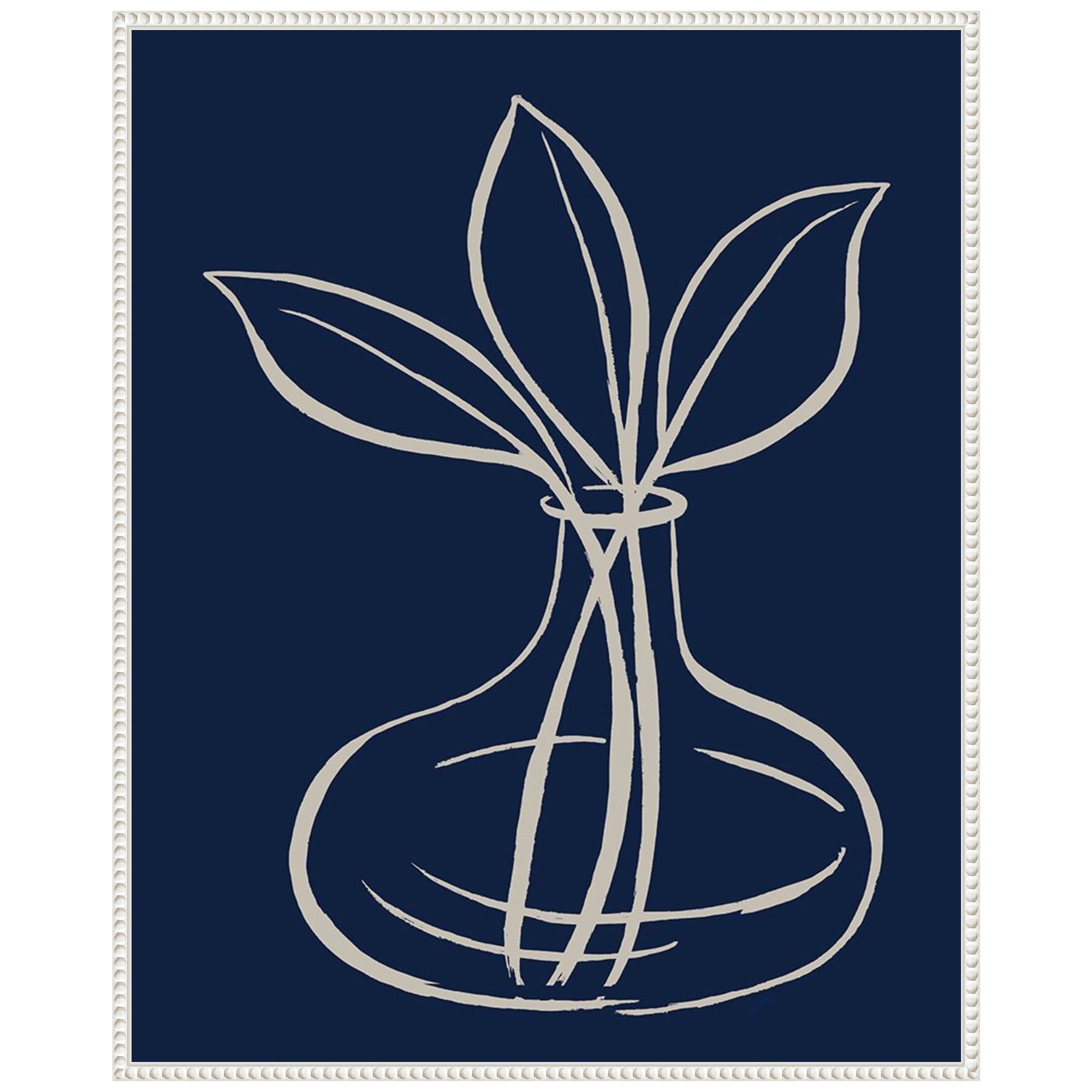 23"x28" Navy and White Canvas Art with Beaded Frame
